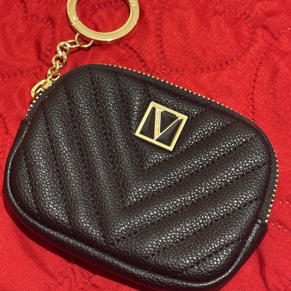 Victoria's Secret Accessories - Victoria Secret Black Quilted Pouch with Gold Keychain